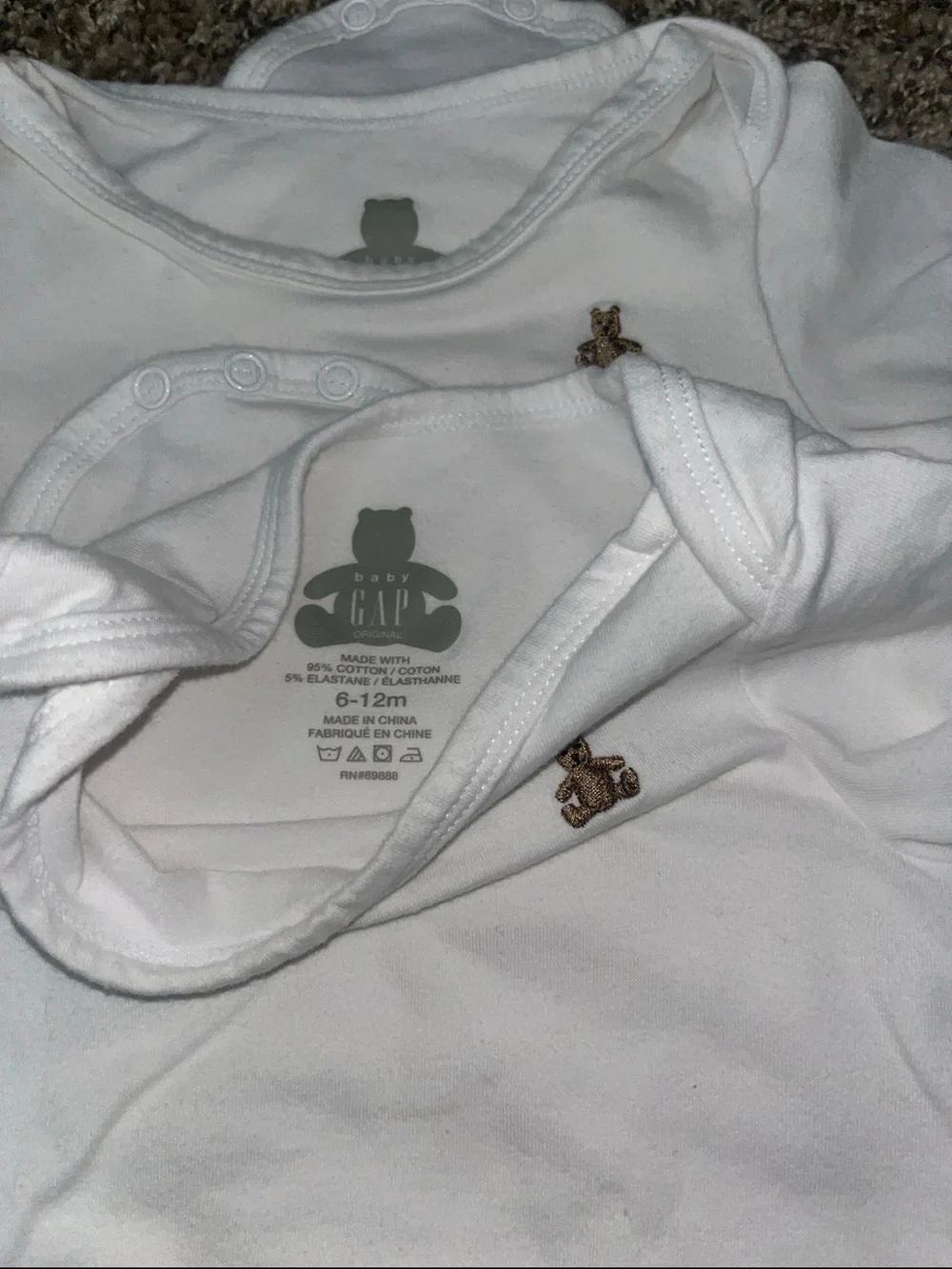 Baby GAP White Onesie with Tiny Brown Bear Embroidery (6-12M)